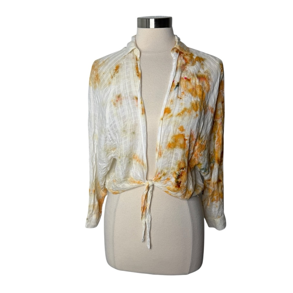 Urban‎ Outfitters BDG Yellow Tie Dye Button Up Front Tie Top Women's Small